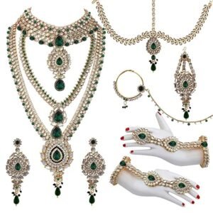 Gold Plated Dulhan Bridal Jewelry Set 8 Pcs. for Girls & Women